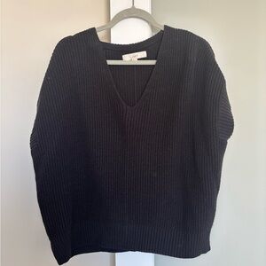 LOFT Black V-Neck Ribbed Knit Sweater